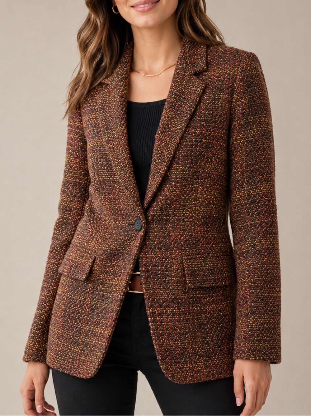 Josephine Chaus Wool Blend Tweed Blazer Size 6 Brown Career Jacket